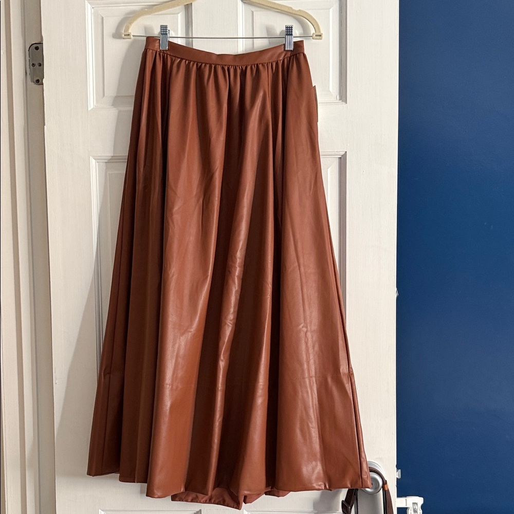 Maeve Faux Leather Maxi Skirt — Rust